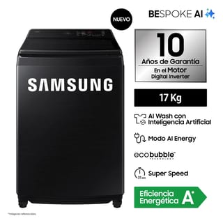 LAVADORA SAMSUNG 17 KG NEGRO WA80F17S8BPE