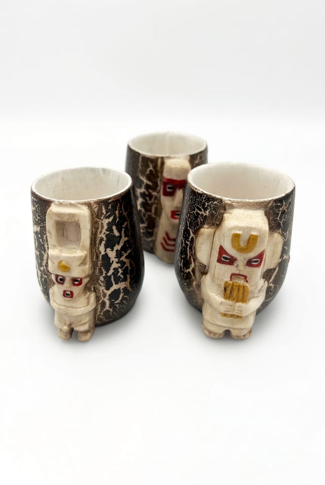 Copa de madera craquelada con diseños variados