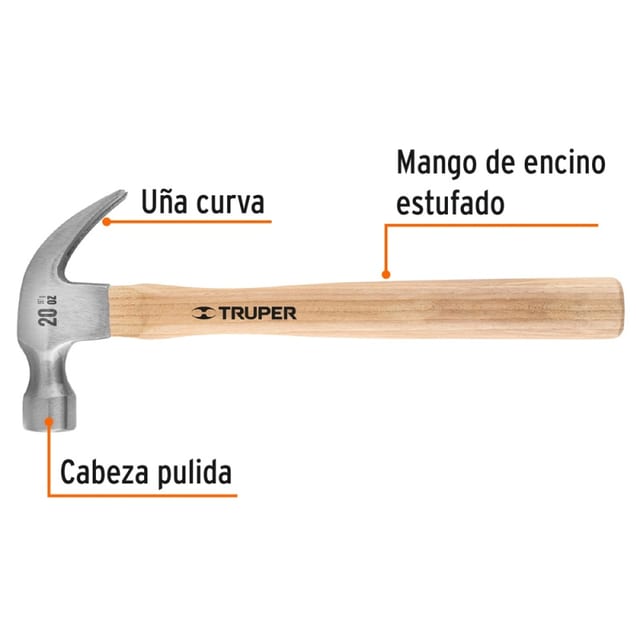 MARTILLO UÑA CURVA MGO. MADERA TRUPER 16753