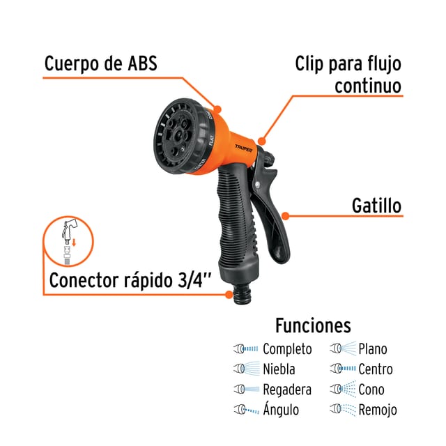 PISTOLA RIEGO 8 FUNCIONES TRUPER 18482