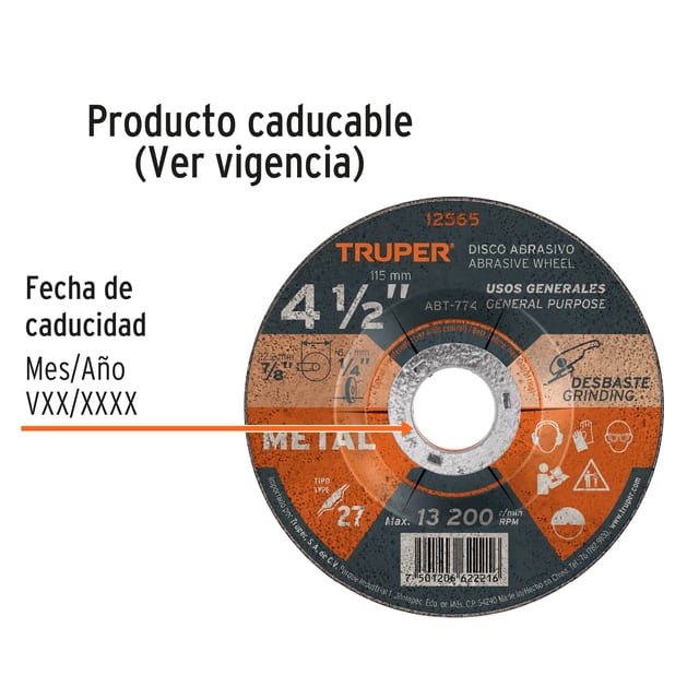 DISCO DESBASTE 4 1/2 METAL TRUPER 12565