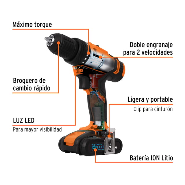 TALADRO INALAMBRICO 1/2 20V.BATERIA TRUPER 11011