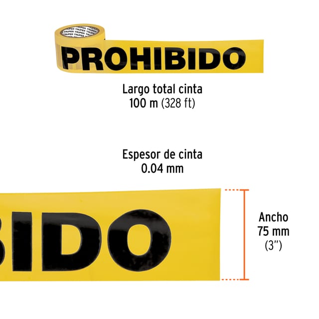 CINTA PELIGRO ROLLO AMARILLO 100MT TRUPER 13995