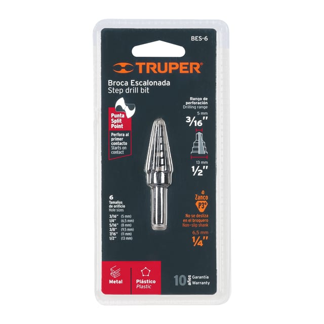 BROCA ESCALONADA 3/16 A 1/2 6 ESCALONES TRUPER 12120