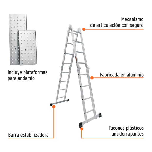 ESCALERA MULTIPOSICIÓN 16 PELDAÑOS, 150 KG, TRUPER  101906