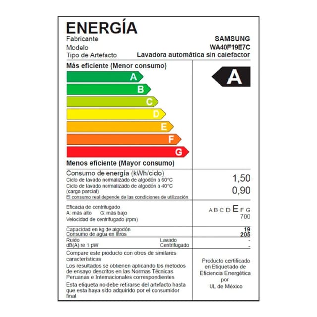 LAVADORA SAMSUNG 19 KG WA40F19E7CPE GRIS