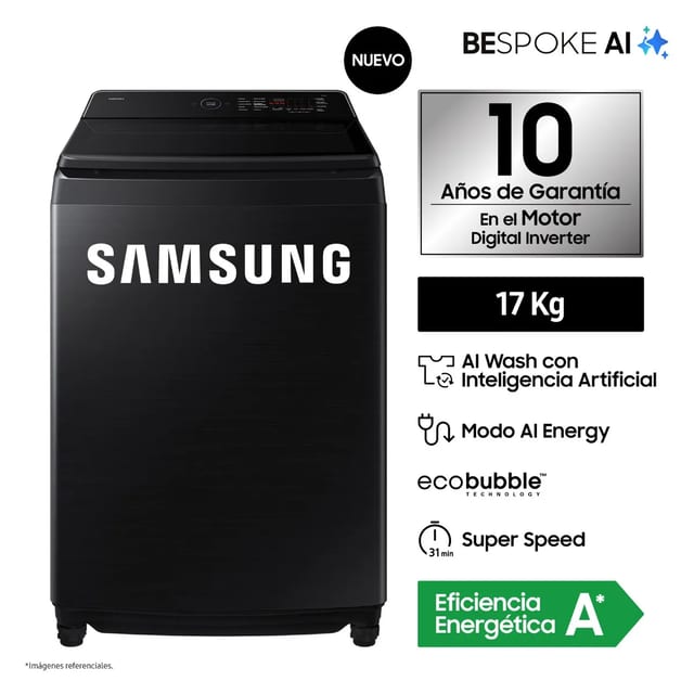 LAVADORA SAMSUNG 17 KG NEGRO WA80F17S8BPE