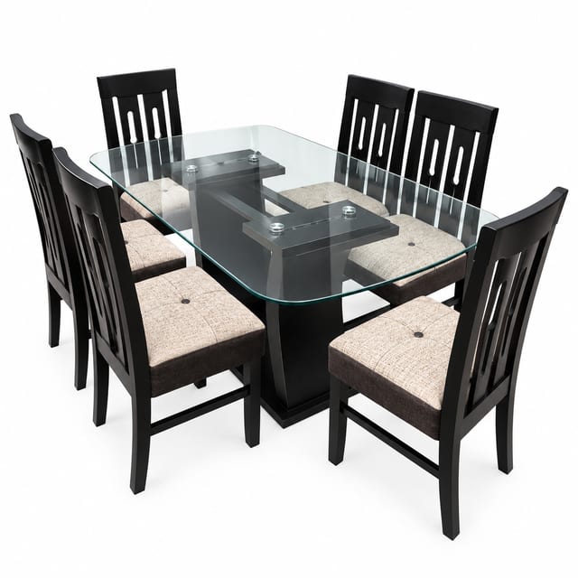 COMEDOR 6 SILLAS VIDRIO MESA M SILLA RESORTE 150 X 90