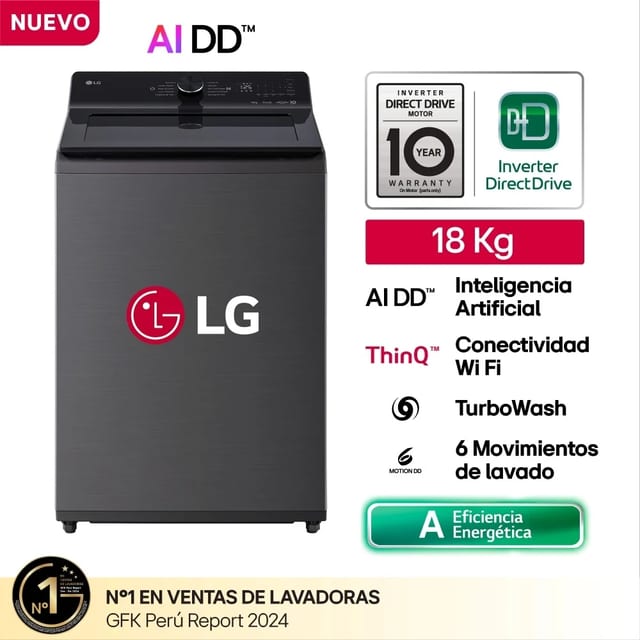 LAVADORA LG 18 KG IA NEGRO WT18PBTX