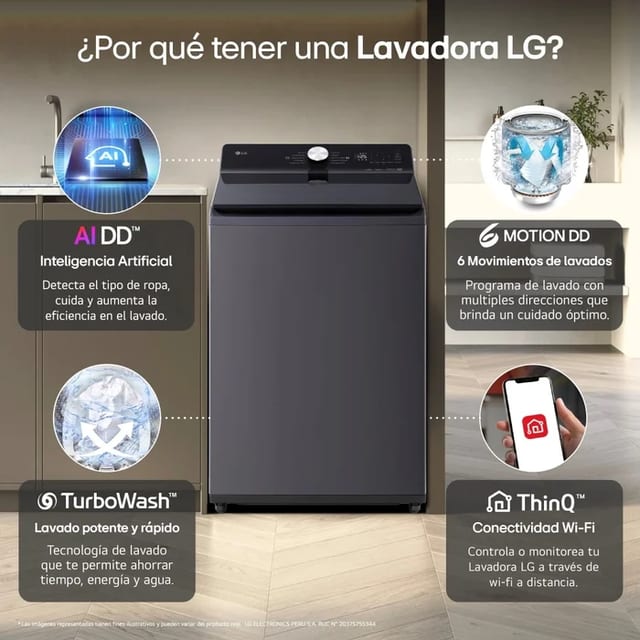 LAVADORA LG 18 KG IA NEGRO WT18PBTX