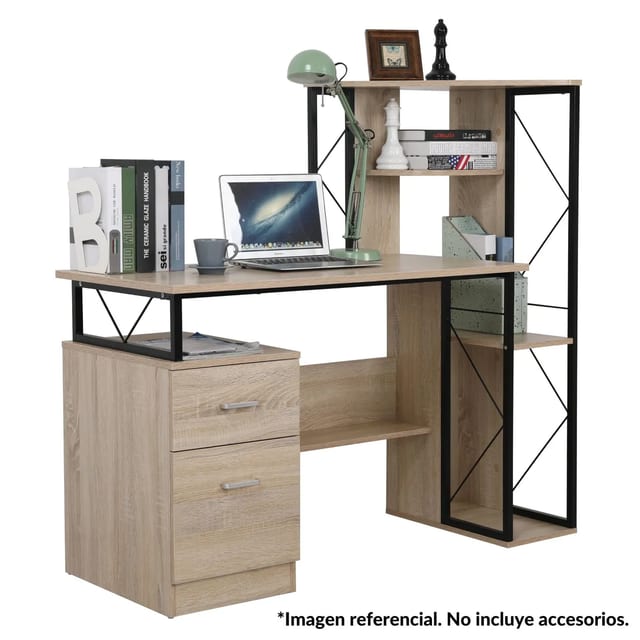 ESCRITORIO MELAMINE METAL ROBLE PORTO 130 CM 124 CM ALTURA REPISA