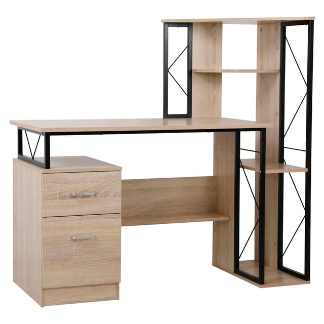 ESCRITORIO MELAMINE METAL ROBLE PORTO 130 CM 124 CM ALTURA REPISA