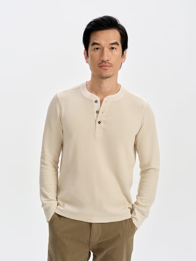 Polo henley de tejido waffle hombre