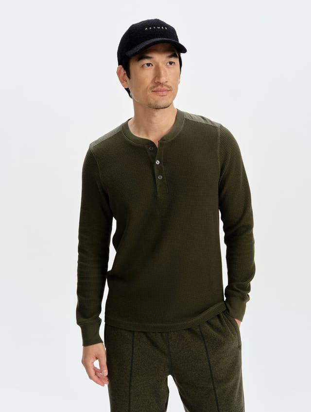 Polo henley de tejido waffle hombre