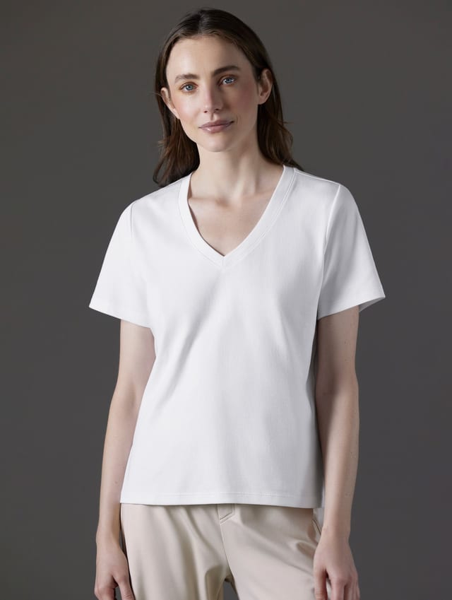 Polo cuello V de algodón pima mujer