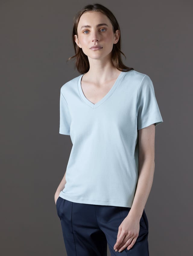 Polo cuello V de algodón pima mujer