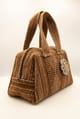 Cartera de mano de lana de oveja en tonos marrón con flor gris