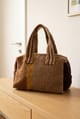 Cartera de mano de lana en tonos marrón, mostaza y beige