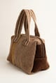 Cartera de mano de lana en tonos marrón, mostaza y beige