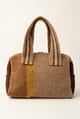 Cartera de mano de lana en tonos marrón, mostaza y beige